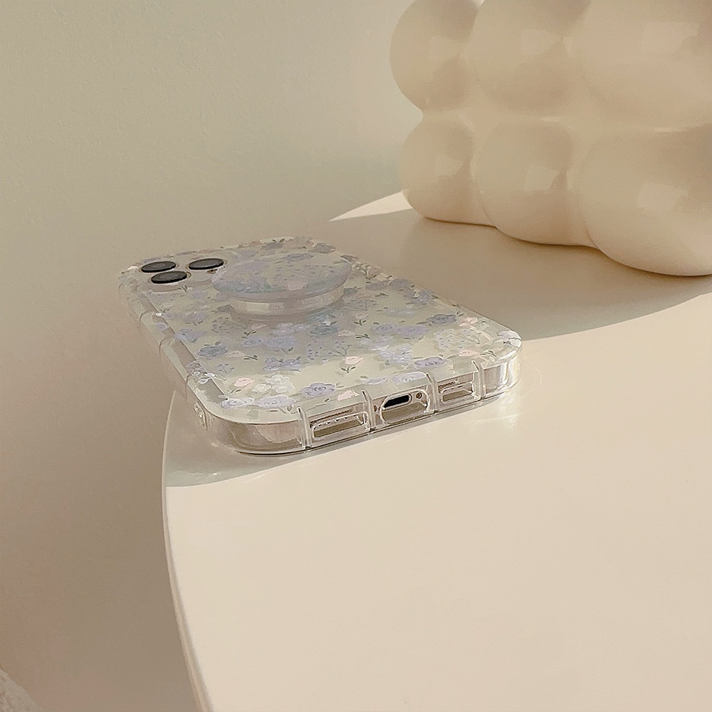 IPHONE Musim Panas Ungu Floral Transparan Pelindung Lensa Kamera TPU Phone Case Cover Dengan Tempat Bunga Untuk Iphone11 12 13 14 PLUS PRO MAX