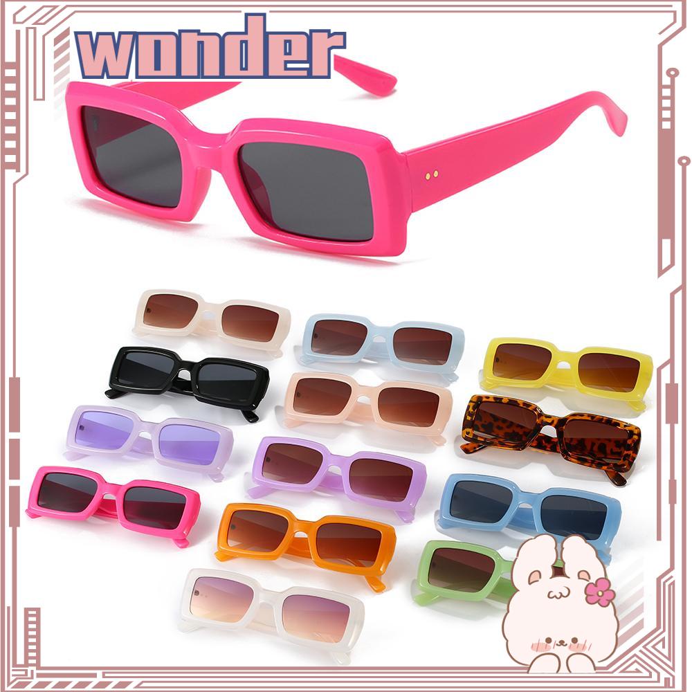 Wonder Kacamata Hitam Persegi Panjang Kecil Retro Jelly Color Square Pria Shades
