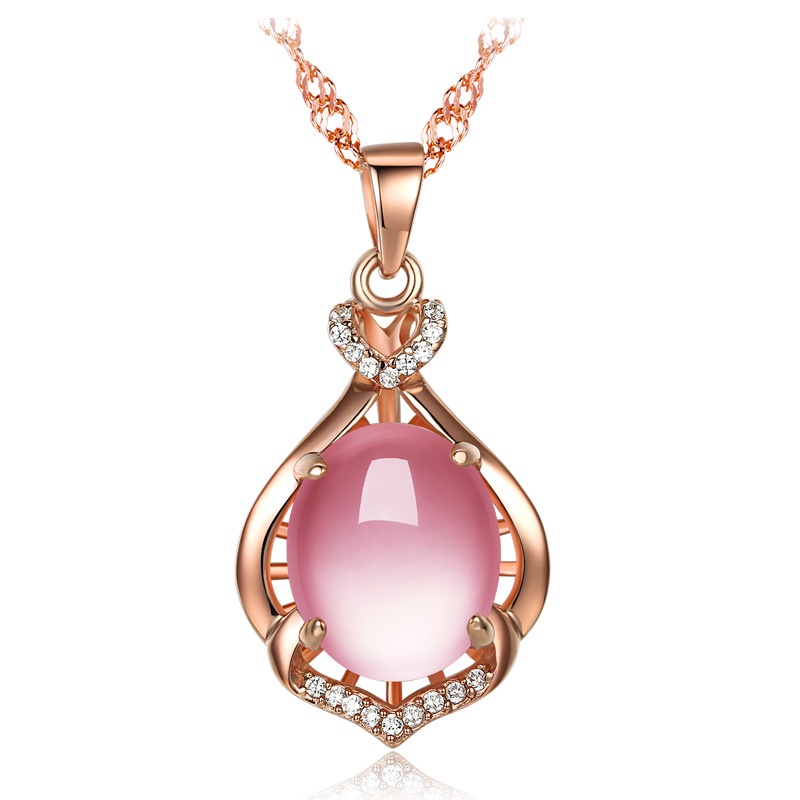 Goldkingdom Fashion Perhiasan Aksesoris Ready Stock Perak Disepuh Kalung Pink Kristal Liontin Hadiah Untuk Ulang Tahun Pacar Dan Hari Valentine