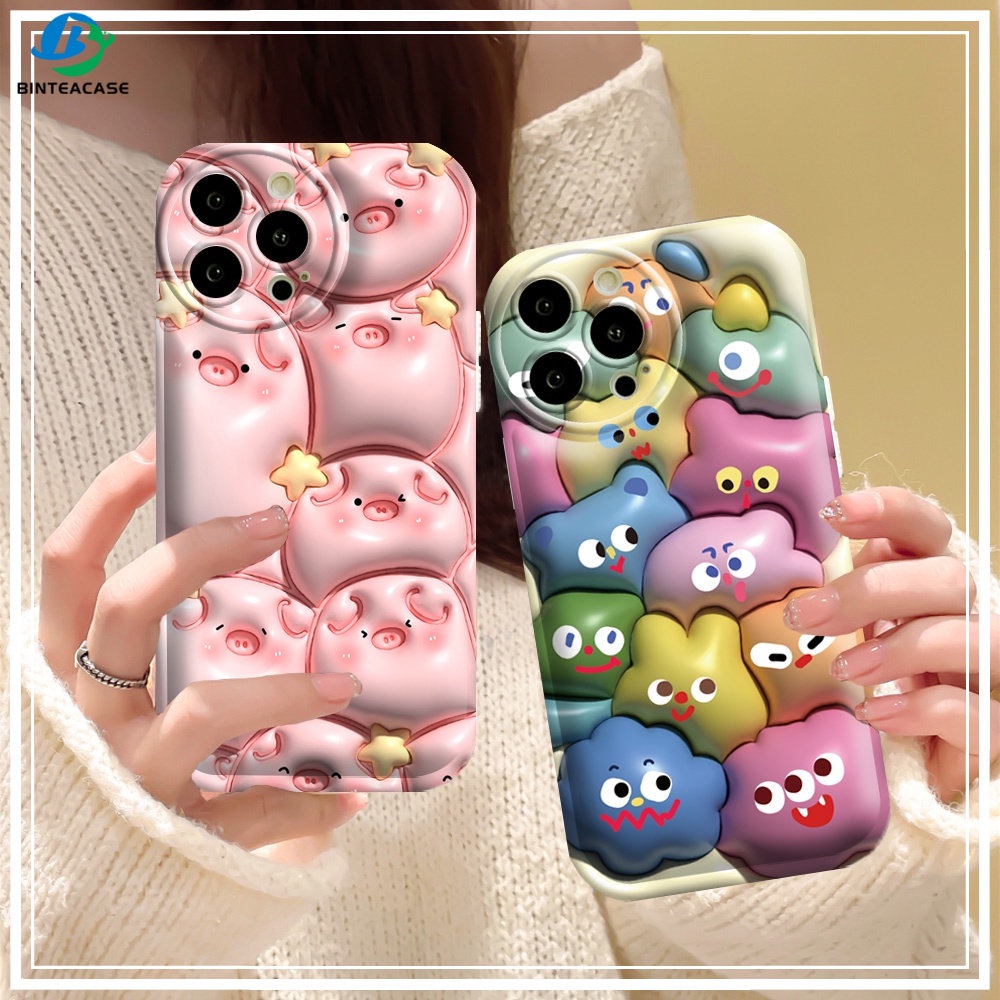 Realme 10 C55 C15 C12 C25S C11 C20 realme5 5i 6i C3 8i C21Y C25Y Pink Piglet Dan Little Monster Silicone Airbag Case Binteacase