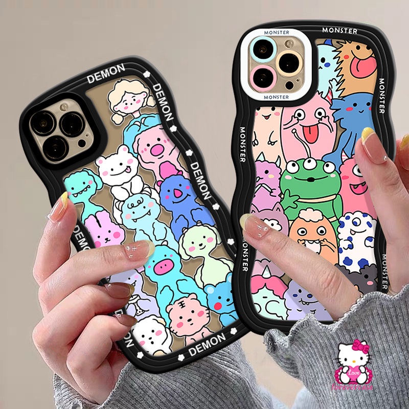 Kartun Hewan Monster Kecil Casing Realme C53 C33 C11 C25Y 9i 10c35 C15 C25 C30 C55 C21Y C25S5 6i 5i 8 C12 8i 7i 7 5s C20 8Pro 9Pro+ 9 C3 C17 C20A Wavy Edge Soft Phone Case