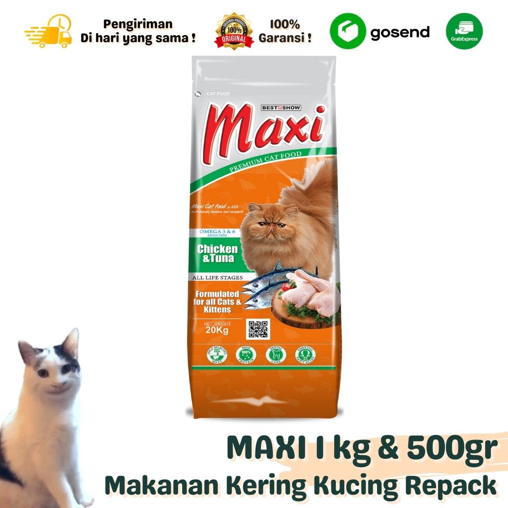 Makanan Kucing Dry Cat Food MAXI 1KG &amp; 500GR Repack