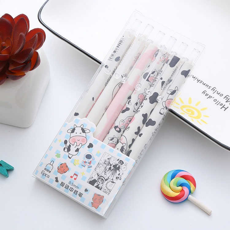 

6pcs Pena Pen Pulpen Set Cetek Cetekan Motif Sapi Perah Cute Cow GoK-ST0074