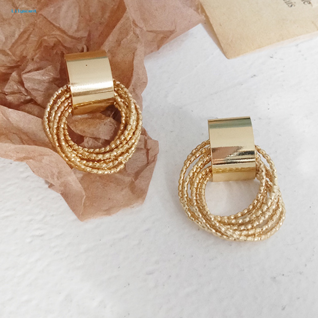 Lilyscent 1pasang Ornamen Menjuntai Anting Untuk Bisnis Multilayer Golden Hoop Earring All-match