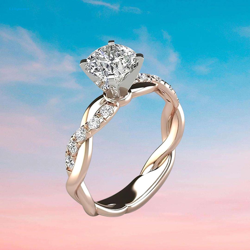 Lilyscent Wanita Cubic Zirconia Hias Twist Finger Cincin Pernikahan Pertunangan Perhiasan Hadiah