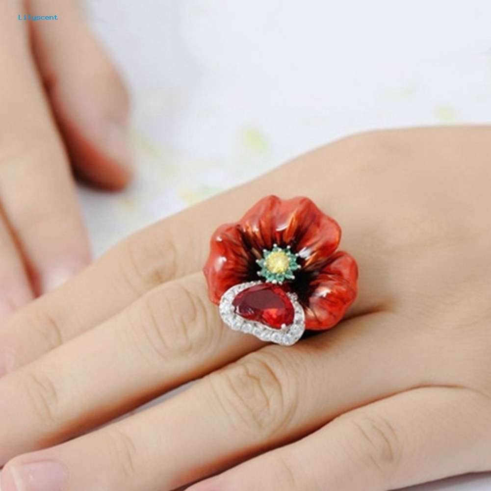 Lilyscent Pesta Pernikahan Fashion Bunga Bentuk Hati Ruby Imitasi Jari Cincin Perhiasan Pengantin