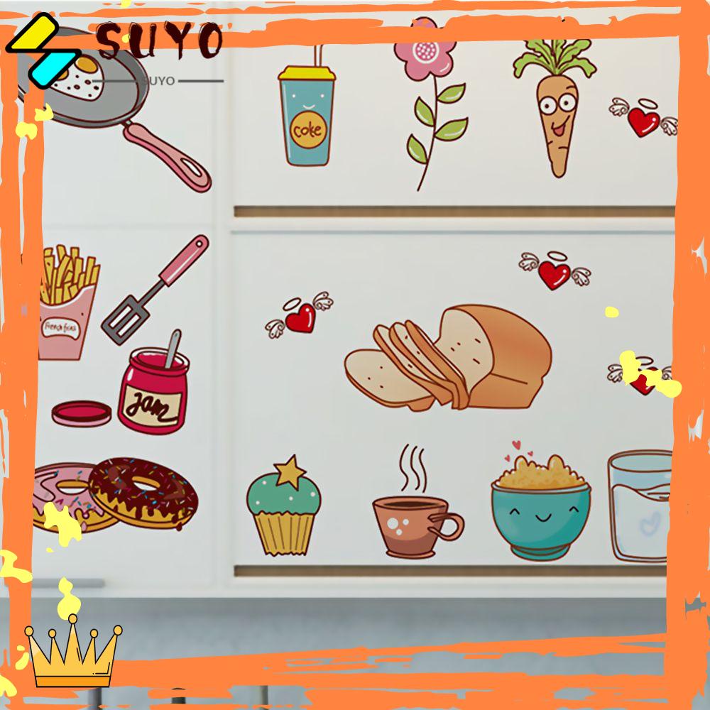 Suyo Kartun Stiker Makanan Removable Viny Kamar Anak Lemari Pintu Kulkas Memasak Mural