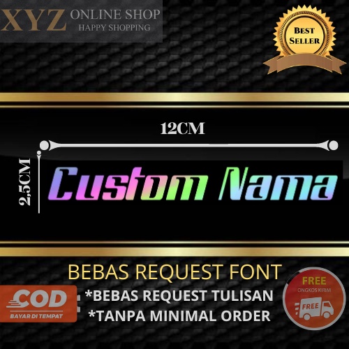 

CUSTOM STICKER NAMA HOLOGRAM CUTTING CUSTOM BEBAS REQUEST NAMA