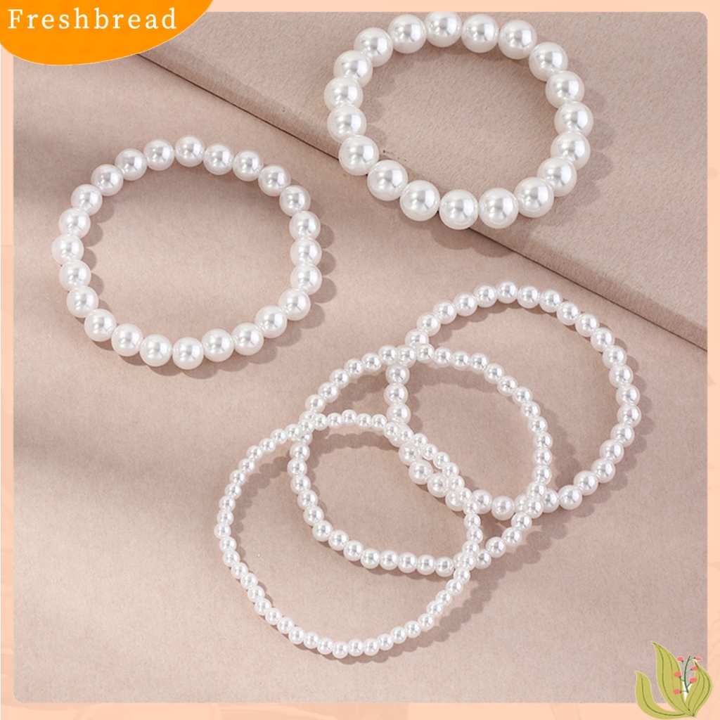 &lt; Freshbread &gt; 5Pcs Wanita Gelang Peregangan Multilayer Perhiasan Plastik Faux Pearl Beads Bracelet Pernikahan