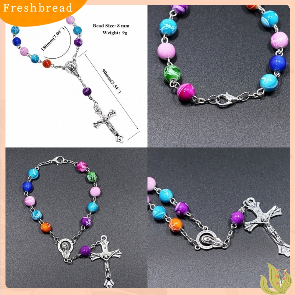 &lt; Freshbread &gt; Kristen Dewi Yesus Liontin Salib Manik-Manik Warna-Warni Rantai Wanita Gelang