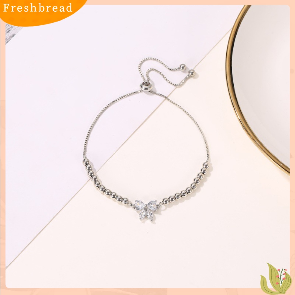 &lt; Freshbread &gt; Wanita Fashion Adjustable Cubic Zirconia Bow-Knot Design Gelang Perhiasan Hadiah