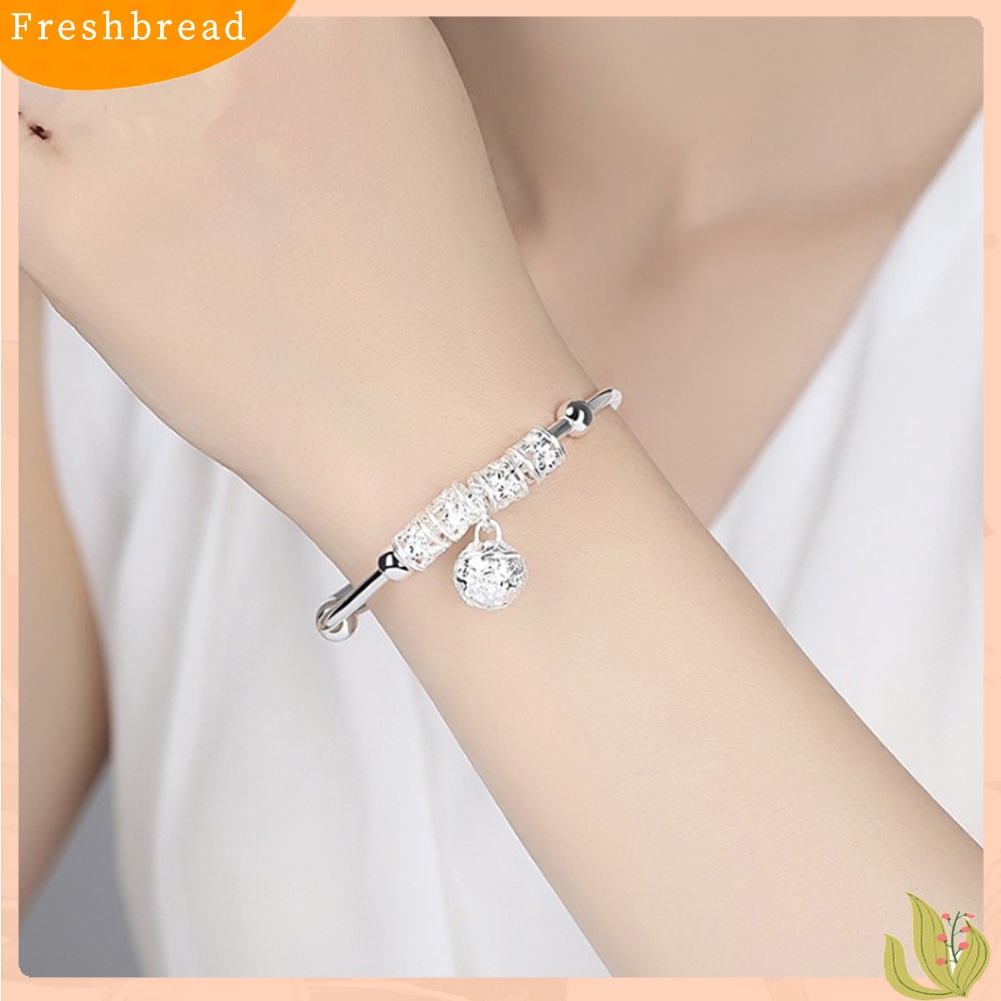 &lt; Freshbread &gt; Wanita Manik-Manik Bell Pesona Perak Disepuh Adjustable Gelang Bangle Perhiasan Hadiah