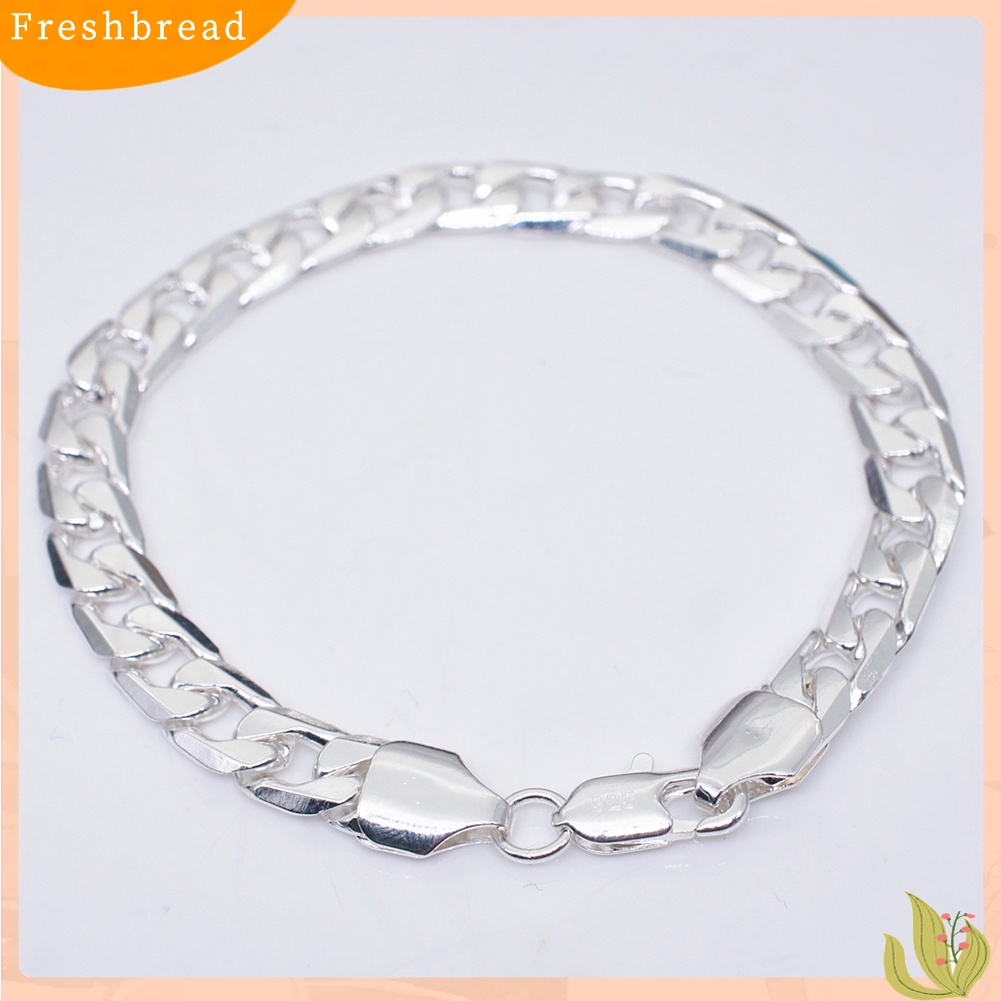 &lt; Freshbread &gt; 8mm Fashion Perak Disepuh Curb Rantai Gelang Bangle Wanita Pria Perhiasan Pesta