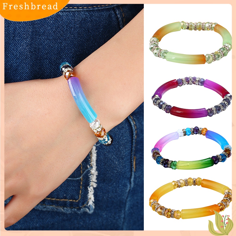 &lt; Freshbread &gt; Berlian Imitasi Warna-Warni Hias Gradien Warna Gelang Bangles Wanita Perhiasan Pesta