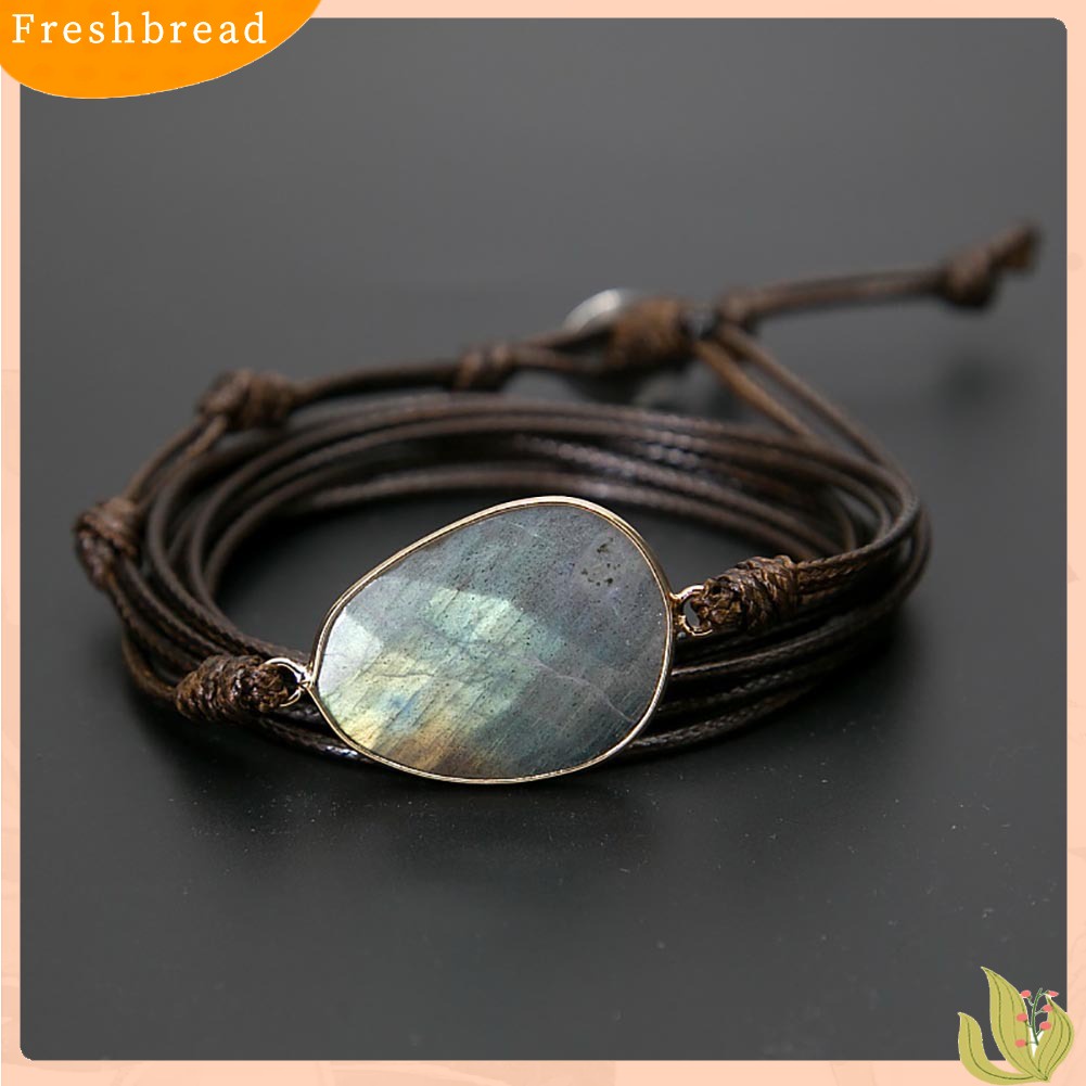 &lt; Freshbread &gt; Boho Unisex Multi Layer Simpul Tali Lilin Labradorite Stone Charm Handmade Gelang