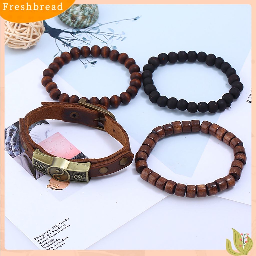 &lt; Freshbread &gt; 4Pcs/Set Gelang Manik-Manik Simple Multi-layer Mudah Digunakan Gelang Kulit Tai Chi Untuk Rumah