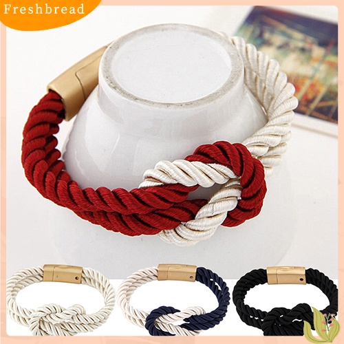 &lt; Freshbread &gt; Gelang Rantai Tali Kepang Wanita Pria Dengan ic Clasp Bow Charm Bangle