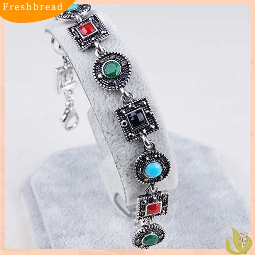 &lt; Freshbread &gt; Boho Wanita Lingkaran Persegi Warna-Warni Resin Ukir Etnik Gelang Pesta Perhiasan