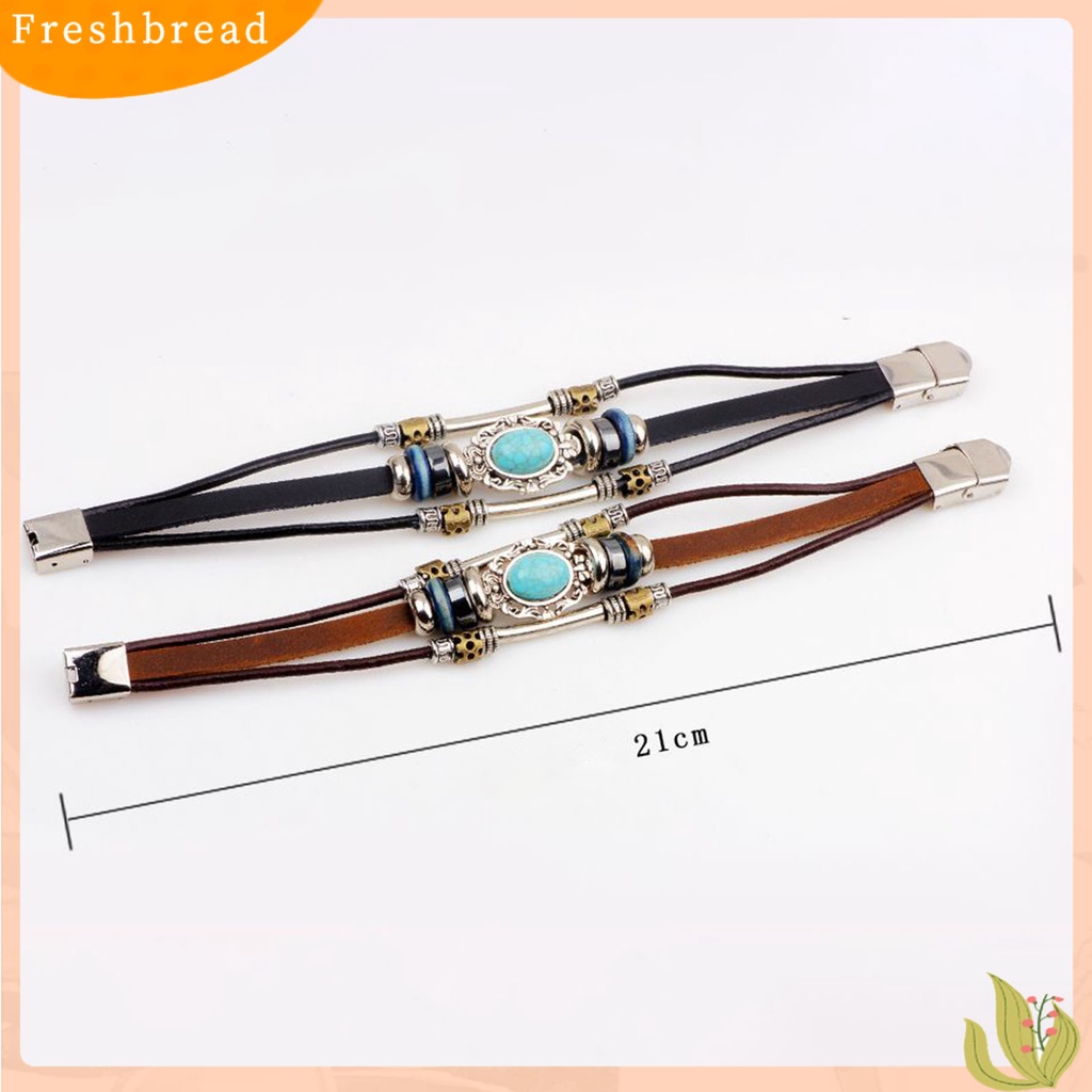 &lt; Freshbread &gt; Gelang Unisex Manik-Manik Perhiasan Imitasi Turquoise Gelang Rantai Tali Vintage Untuk Pakaian Sehari-Hari