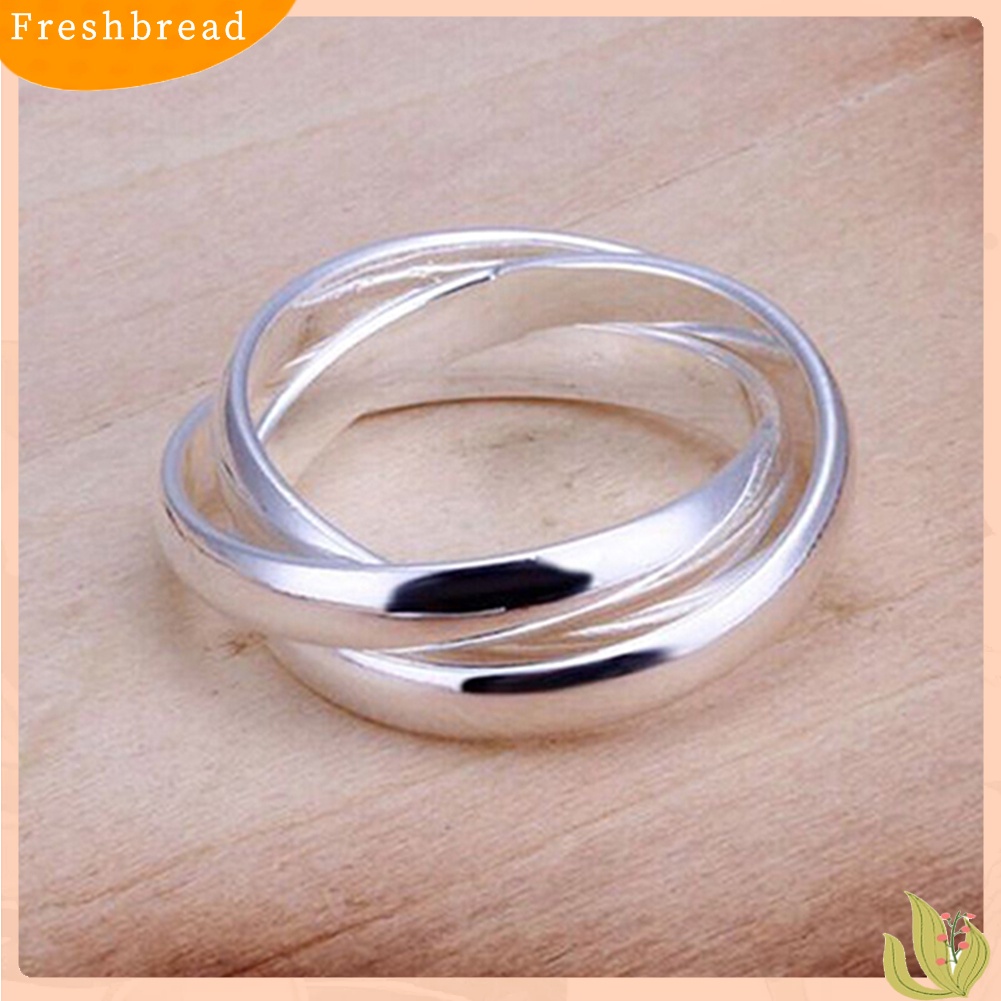 &lt; Freshbread &gt; Perhiasan Fashion Wanita 925 Sterling Silver Disepuh Triple Circle Band Ring US Size6 7 8 9