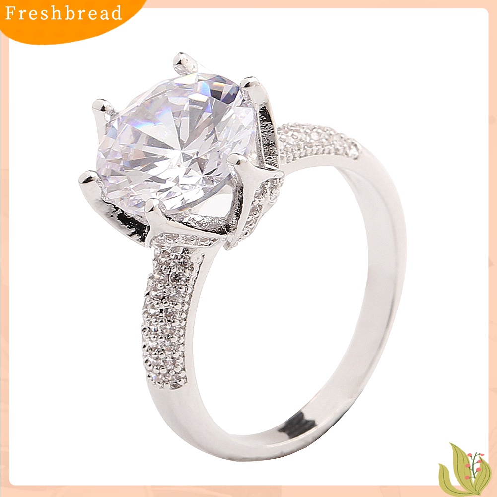 &lt; Freshbread &gt; Sparkling Women Bulat Faux Gemstone Engagement Pesta Pernikahan Cincin Band Perhiasan
