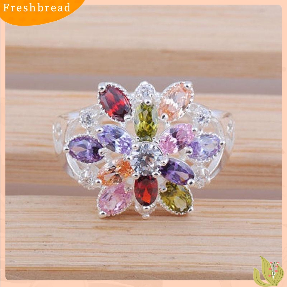 &lt; Freshbread &gt; Wanita Multicolor Cubic Zirconia Bertatahkan Cincin Pernikahan Pertunangan Perhiasan Hadiah