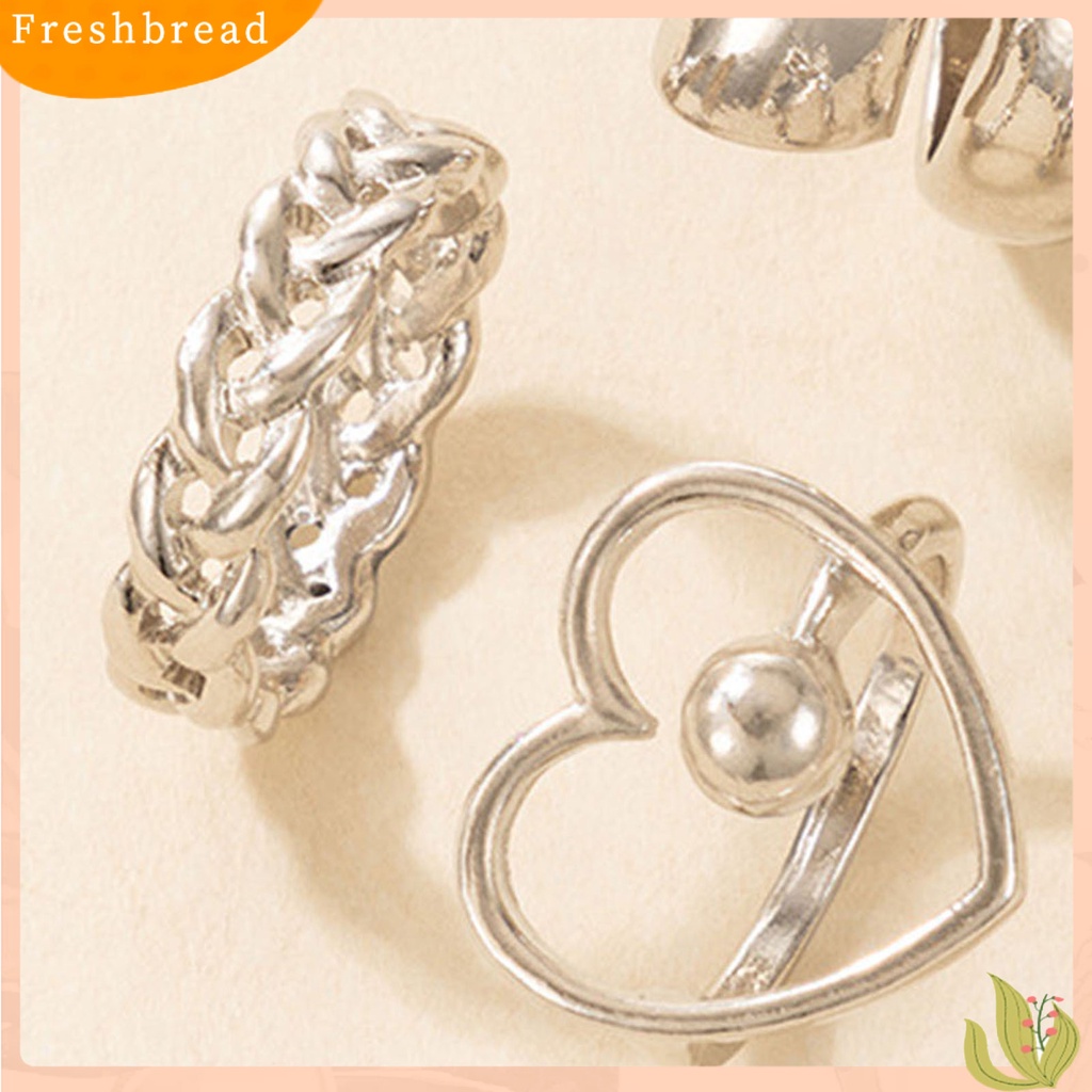 &lt; Freshbread &gt; 4Pcs/Set Hati Bentuk Geometris Bahan Alloy Rantai Hollow Bukaan Jari Cincin Cincin Sendi Untuk Pesta