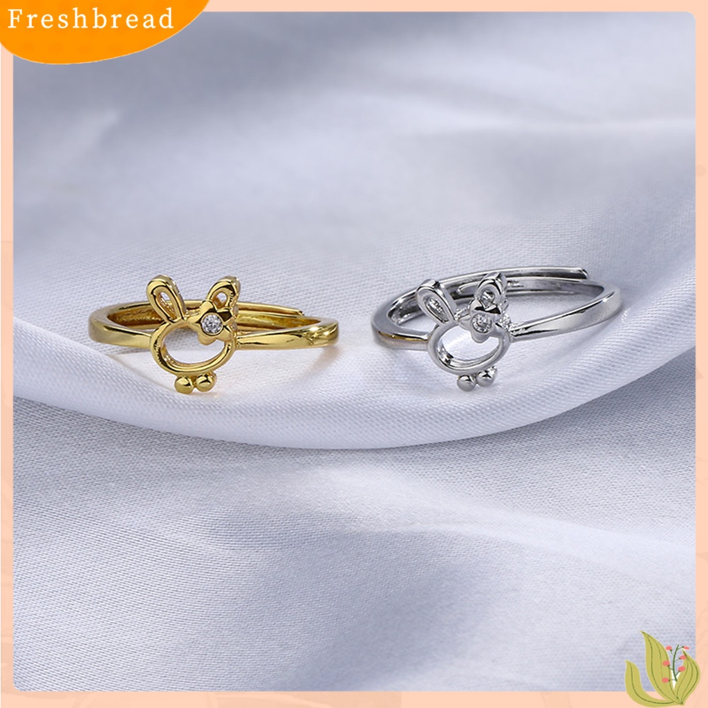 &lt; Freshbread &gt; Wanita Cincin Manis All-match Aksesoris Fashion Open-end Cute Rabbit Flower Rhinestone Ring Untuk Pakaian Sehari-Hari