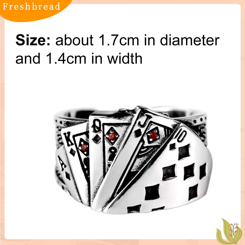 &lt; Freshbread &gt; Retro Unisex Cincin Bermain Kartu Adjustable Poker Ukiran Open Ring Perhiasan Untuk Pesta