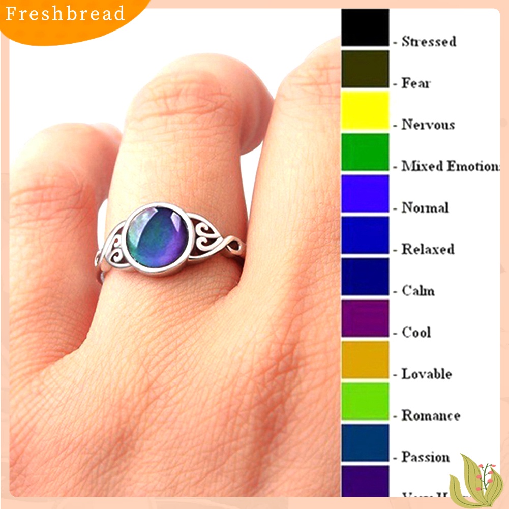 &lt; Freshbread &gt; Wanita Bulat Permata Imitasi Hias Berongga Suhu Berubah Warna Mood Cincin Perhiasan