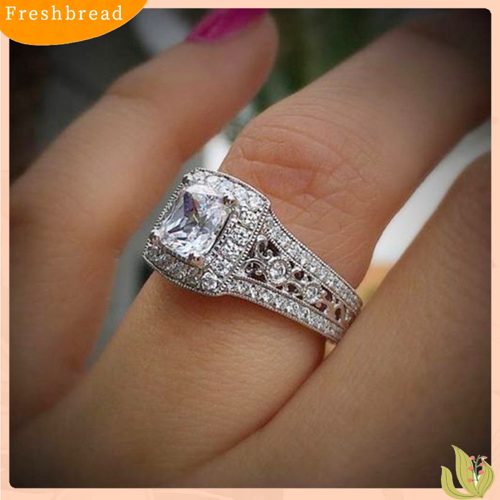 &lt; Freshbread &gt; Shiny Bright Luster Copper Women Ring Berongga Timbul Pola Bunga Cubic Zirconia Cincin Perhiasan Aksesoris