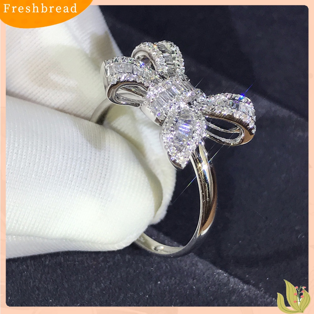 &lt; Freshbread &gt; Pesta Pernikahan Mewah Penuh Berlian Imitasi Busur Wanita Jari Cincin Pengantin Perhiasan Hadiah