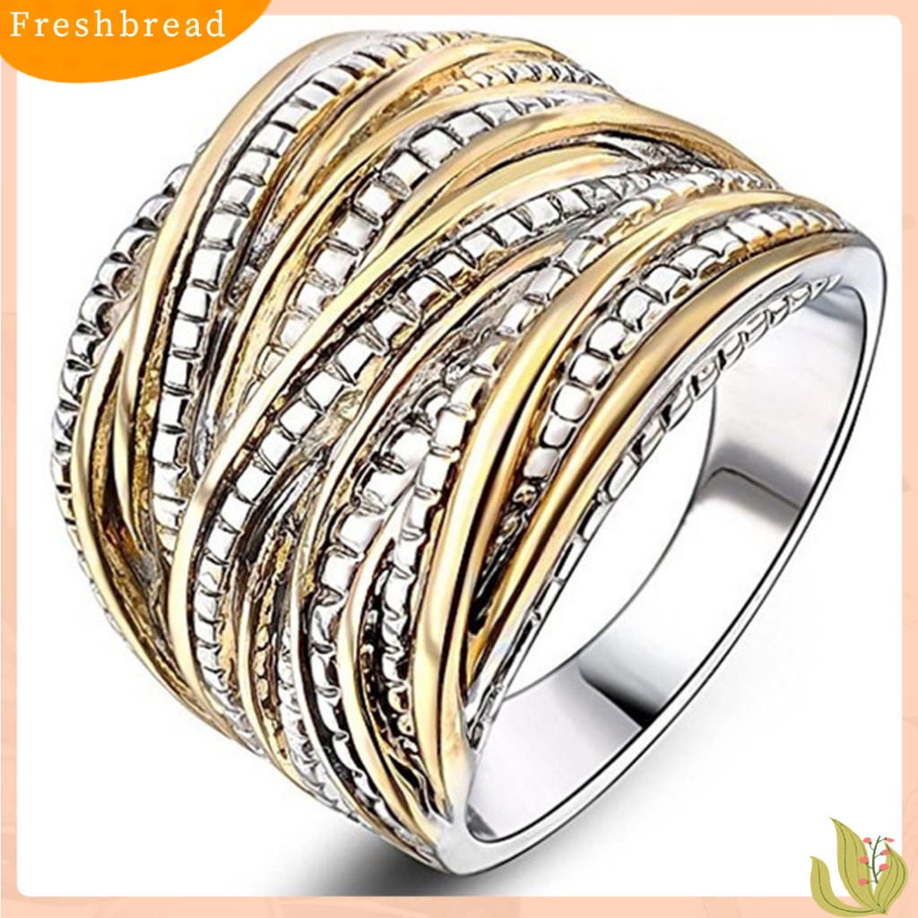 &lt; Freshbread &gt; Wanita Cincin Warna Emas Kerajinan Halus Putaran Multi Layer Mewah Pernikahan Cincin Perhiasan Aksesoris