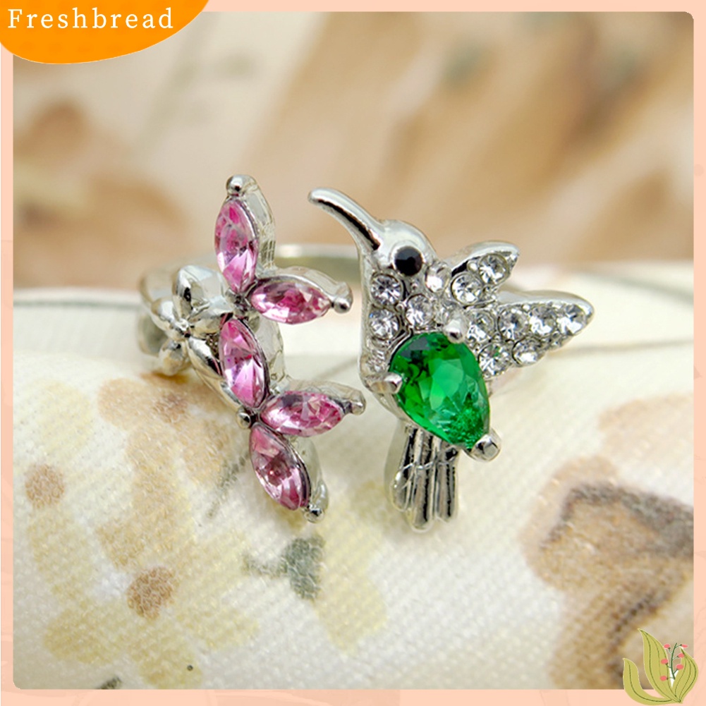 &lt; Freshbread &gt; Elegan Cubic Zirconia Bunga Burung Terbuka Cincin Wanita Pesta Pernikahan Perhiasan Hadiah