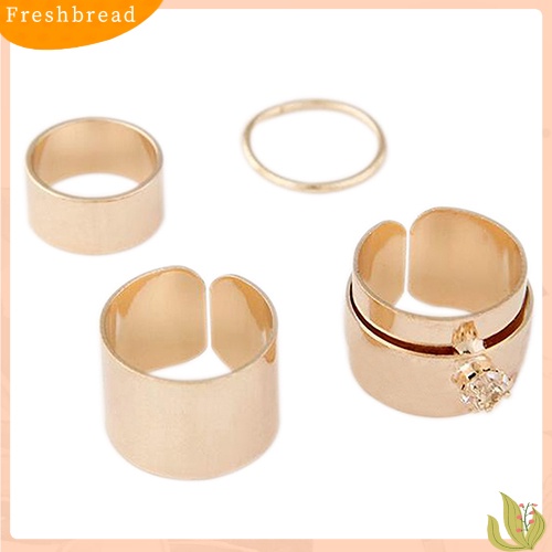 &lt; Freshbread &gt; 4x Wanita Pria Punk Tumpuk Polos Diatas Knuckle Ring Midi Finger Band Rings Set