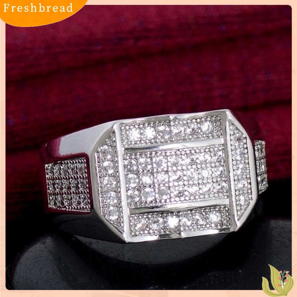 &lt; Freshbread &gt; Fashion Pria Berlian Imitasi Bertatahkan Geometris Jari Cincin Hadiah Perhiasan Pesta Pernikahan