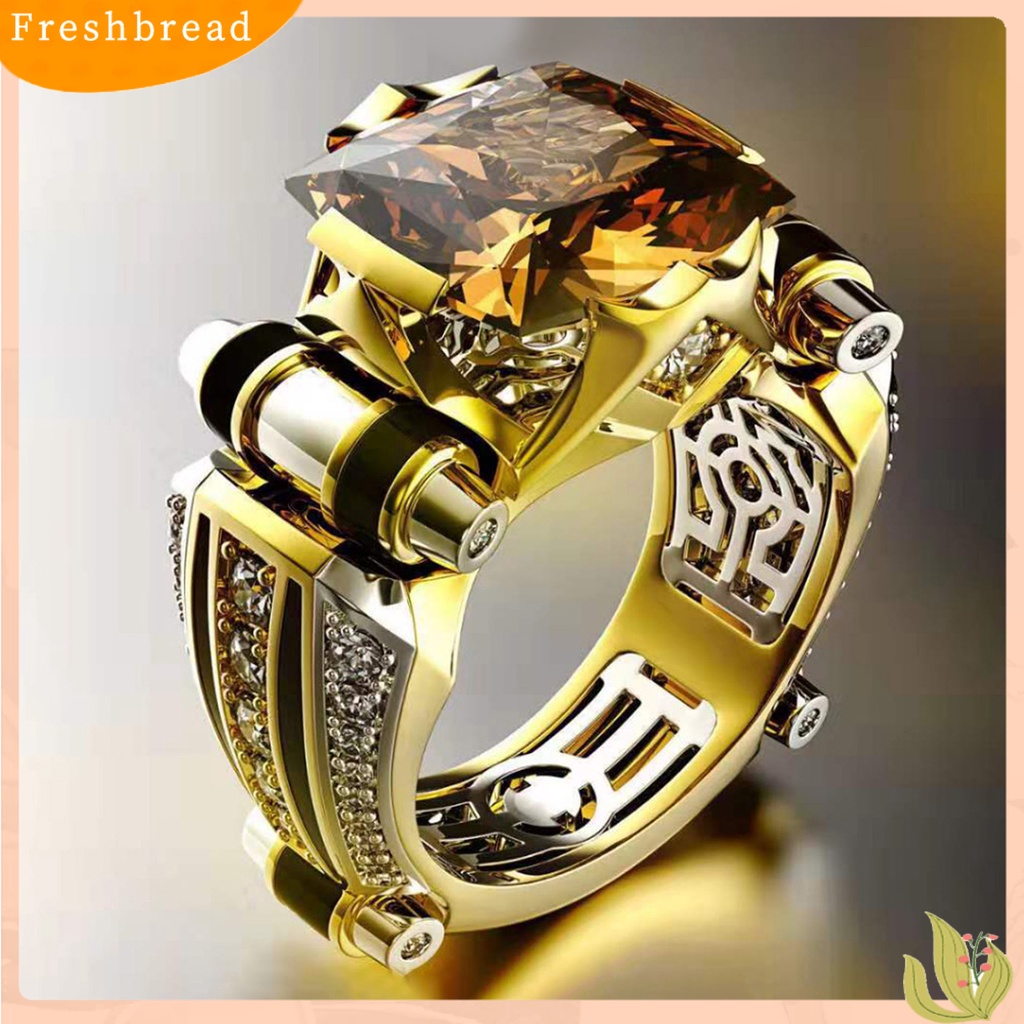 &lt; Freshbread &gt; Wanita Cincin Faux Square Crystal Two-tone Vintage Keren Punk Hadiah Berongga Bling Cubic Zirconia Ladies Finger Ring Untuk Pesta