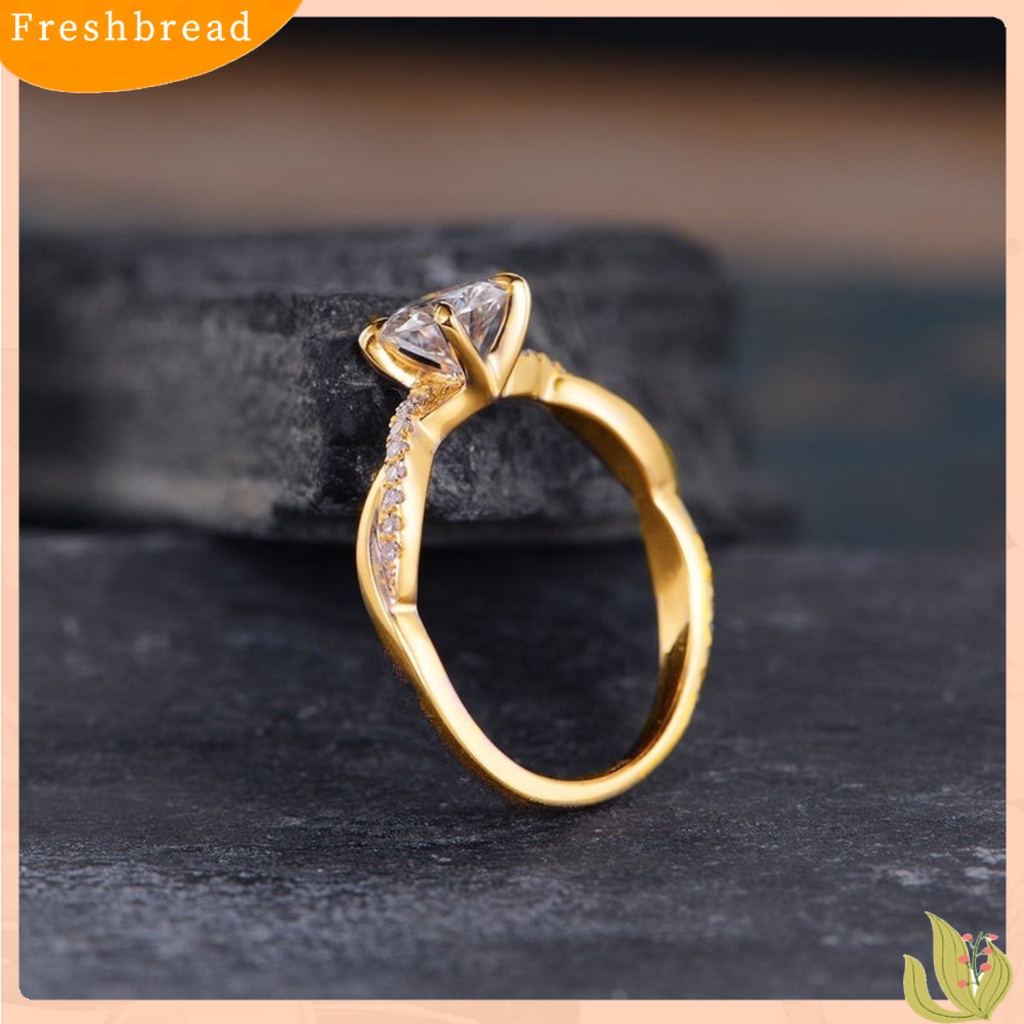 < Freshbread > Wanita Elegan Penuh Berlian Imitasi Bertatahkan Cubic Zirconia Jari Cincin Perhiasan Pernikahan