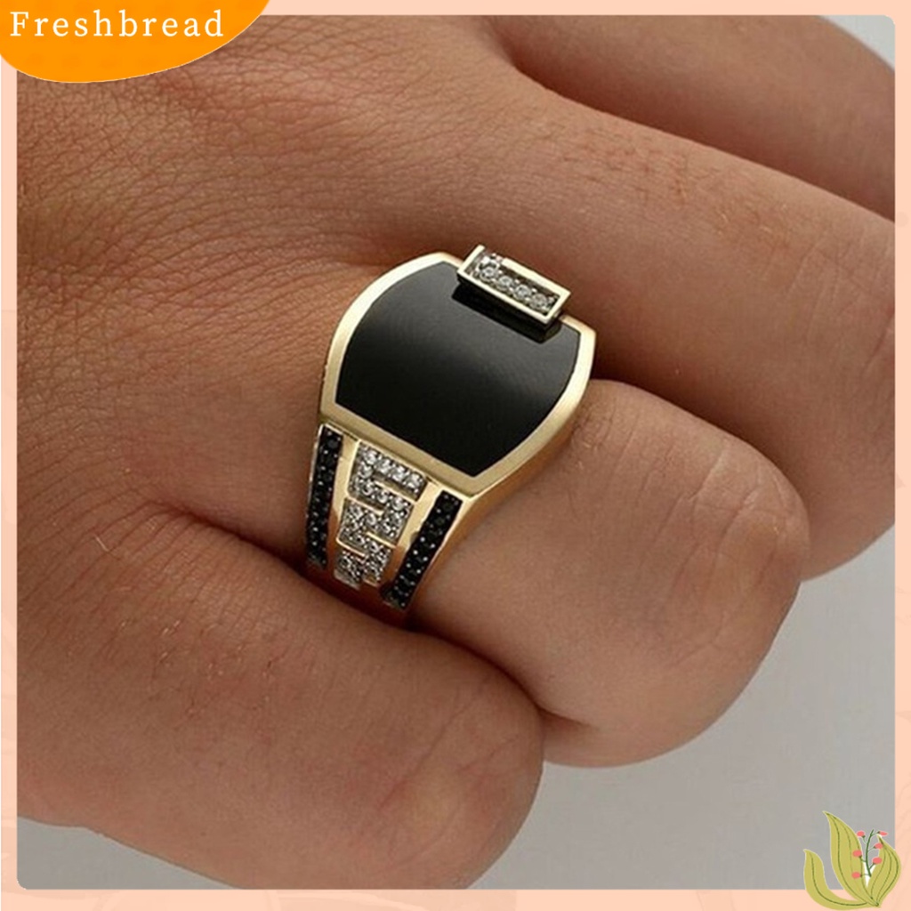 &lt; Freshbread &gt; Cincin Alloy Berlian Hitam Perhiasan Hadiah Alloy Natural Gemstone Wedding Ring Untuk Pesta