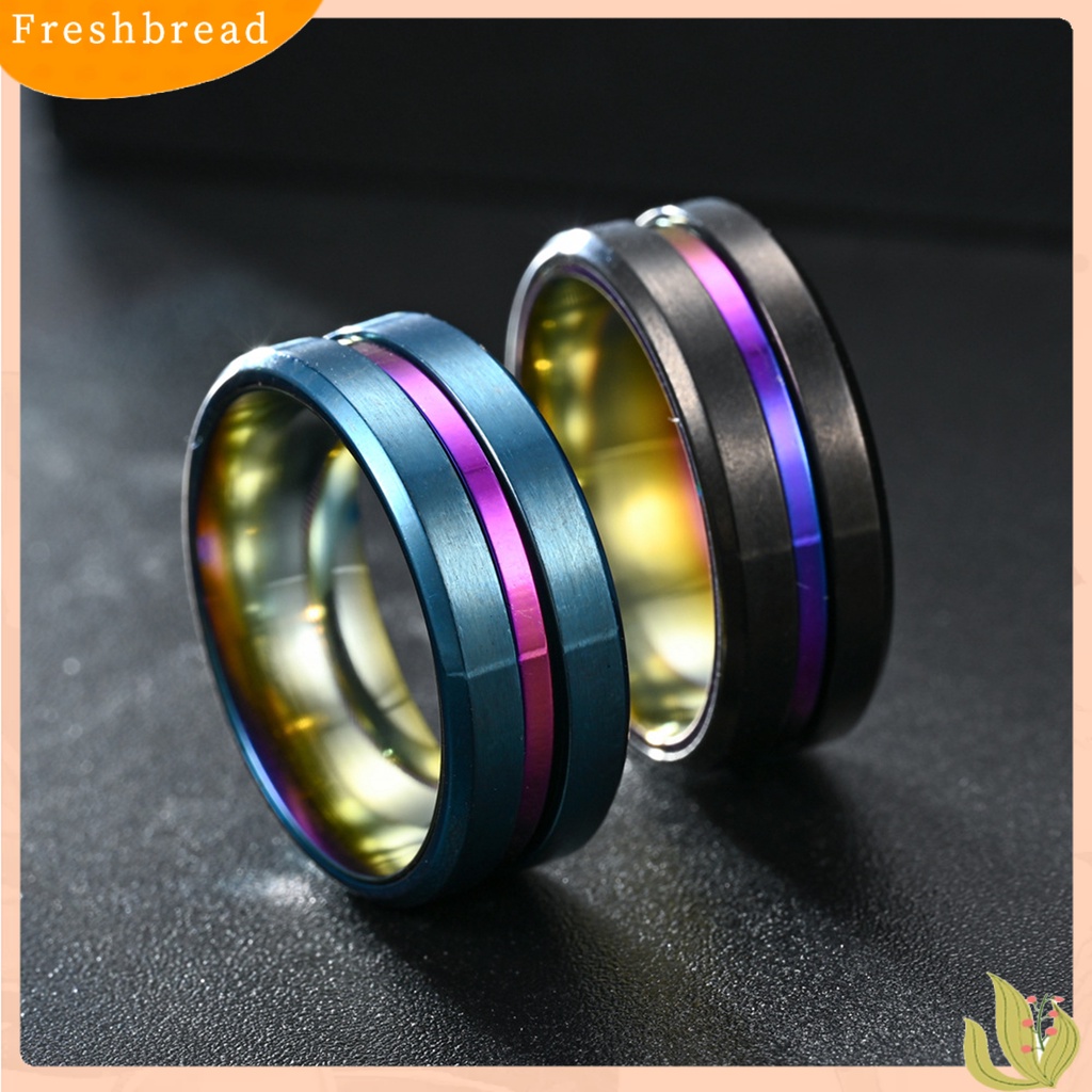 &lt; Freshbread &gt; Pria Cincin Sederhana Warna-Warni Alur Miring Tepi Electroplating Dekoratif Hadiah Laki-Laki Pernikahan Pertunangan Cincin Perhiasan Anniversary Untuk Perjamuan