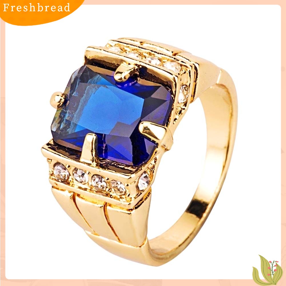 &lt; Freshbread &gt; Mewah Pria Persegi Cubic Zirconia Berlian Imitasi Jari Cincin Pernikahan Perhiasan Hadiah