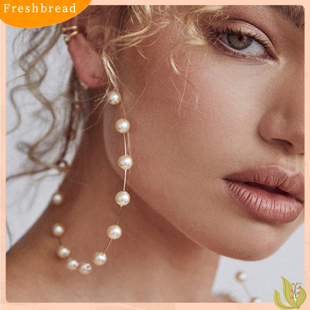&lt; Freshbread &gt; Fashion Wanita Mutiara Imitasi Manik-Manik Pesona Besar Hoop Anting Pernyataan Perhiasan Hadiah