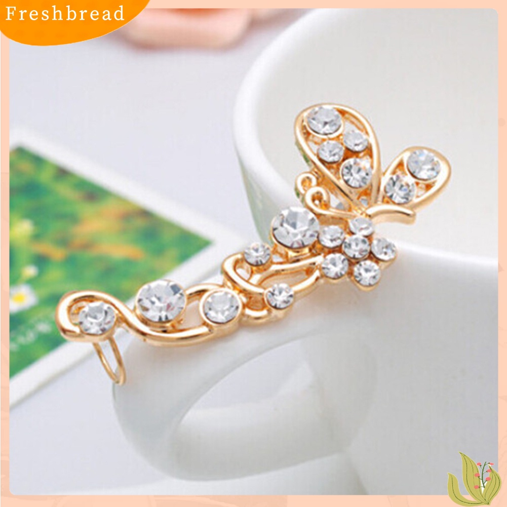 &lt; Freshbread &gt; 1Pc Wanita Manis Berlian Imitasi Bertatahkan Kupu-Kupu Kanan Telinga Manset Stud Earrings Jewelry