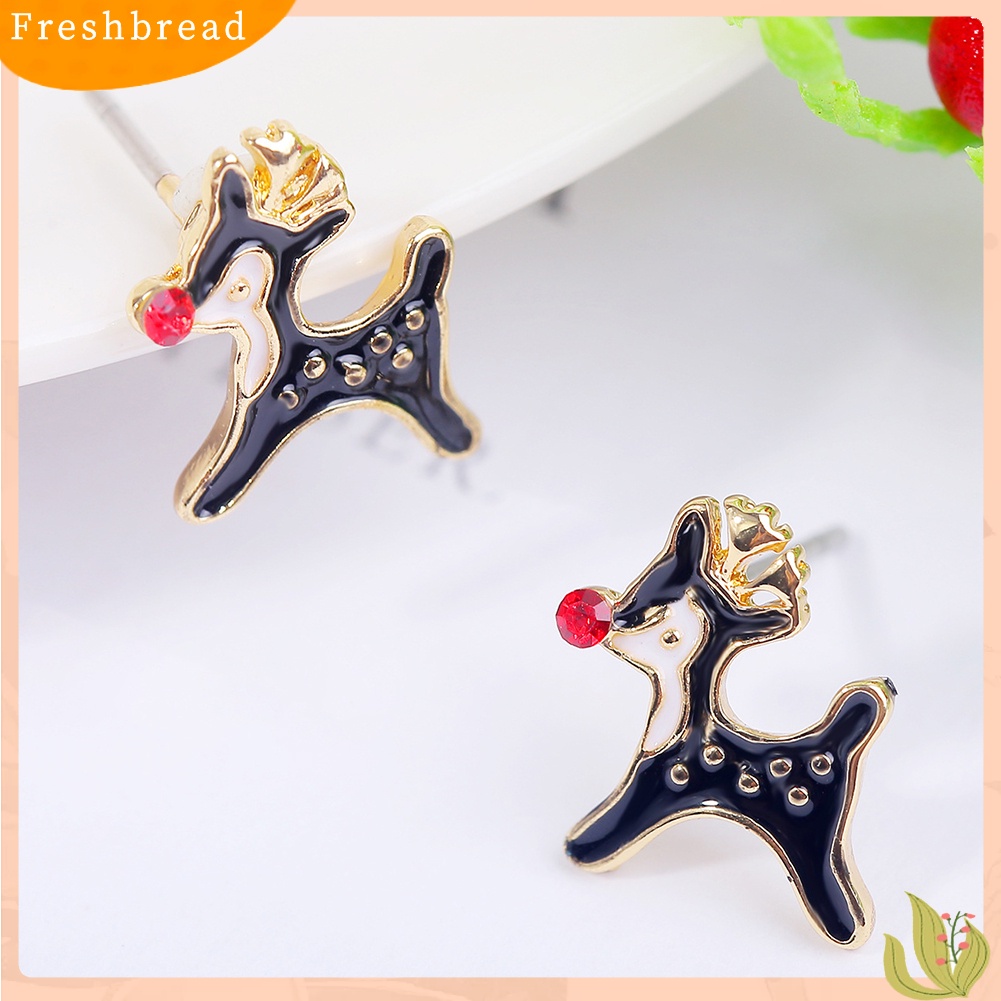 &lt; Freshbread &gt; Wanita Natal Kepala Rusa Berlian Imitasi Bertatahkan Anting Stud Perhiasan Pesta Xmas