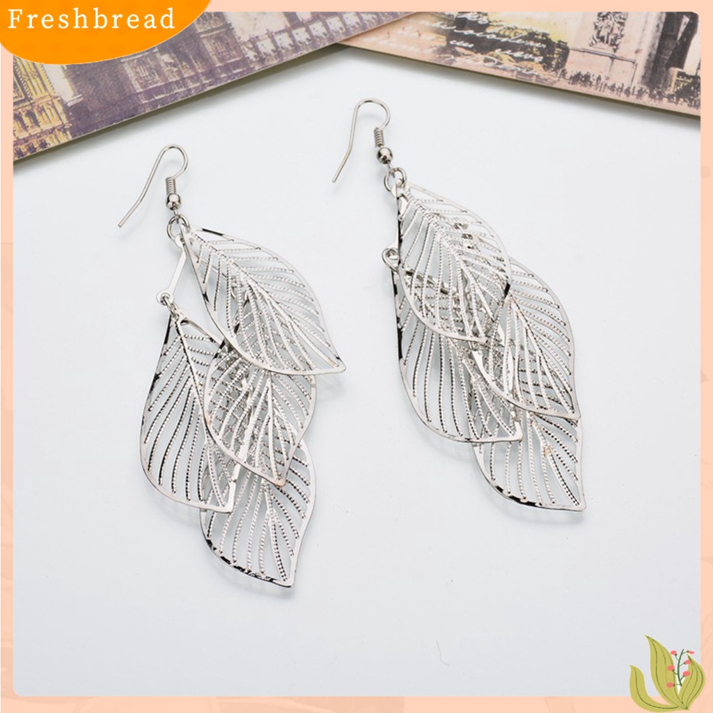 &lt; Freshbread &gt; 1pasang Lady Menjuntai Anting Stainless Indah Curled Tepi Berongga Keluar Bentuk Daun Anting Gantung Perhiasan Perempuan