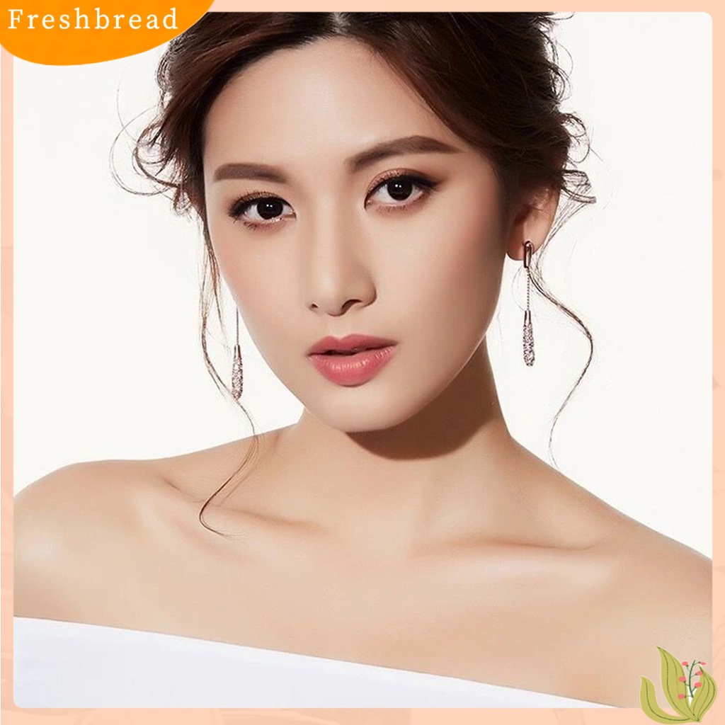 &lt; Freshbread &gt; 1pasang Anting Wanita Panjang Berlian Imitasi Mengkilap Hias Bentuk Kolom Rantai Drop Earrings Hadiah Ulang Tahun