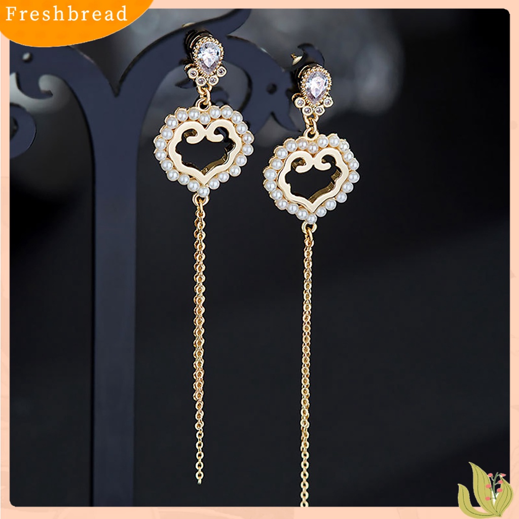 < Freshbread > 1pasang Anting Tusuk Rumbai Panjang Bentuk Kipas Elegan Gaya China Untuk Pernikahan
