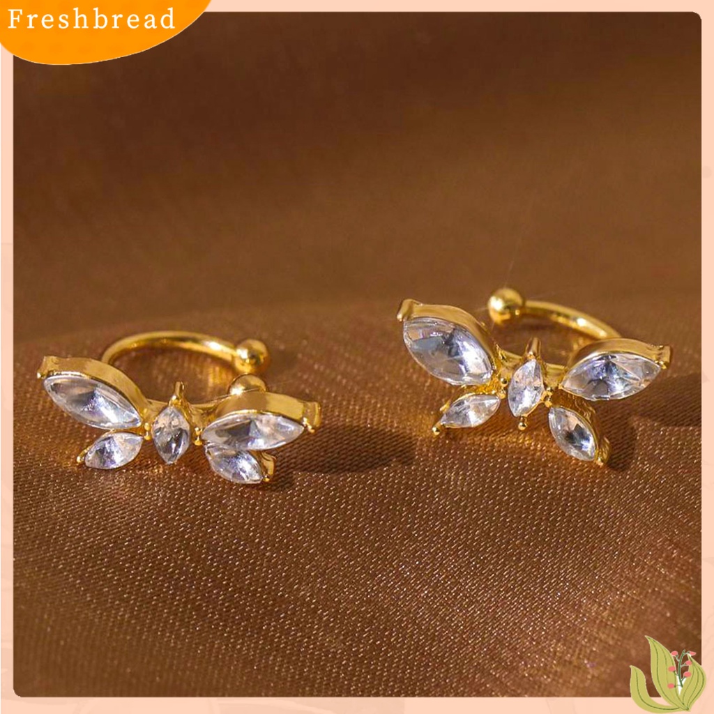 &lt; Freshbread &gt; 1pasang Anting Klip Kupu-Kupu Cubic Zirconia Wanita Jepang Style Bow Clip Earrings Perhiasan Hadiah