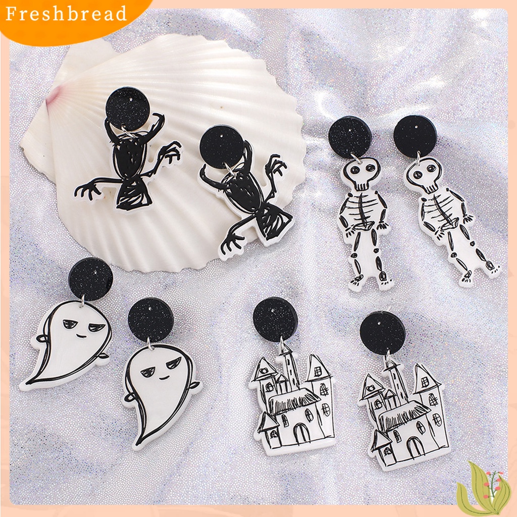 &lt; Freshbread &gt; 1pasang Anting Halloween Hantu Halus Akrilik Graffiti House Pendant Stud Earrings Untuk Halloween