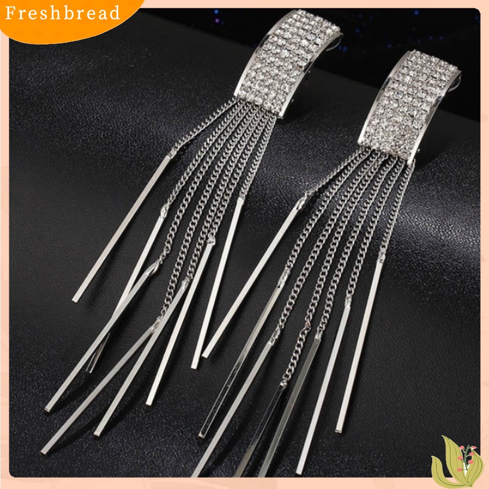 &lt; Freshbread &gt; Wanita Fashion Berlian Imitasi Rumbai Panjang Menjuntai Eardrop Stud Earrings Perhiasan Hadiah